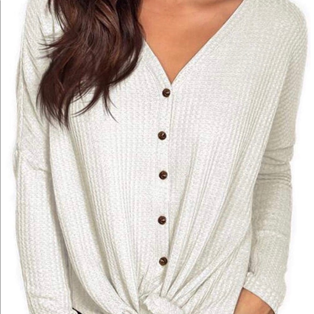 Women’s white waffle knit tunic blouse
